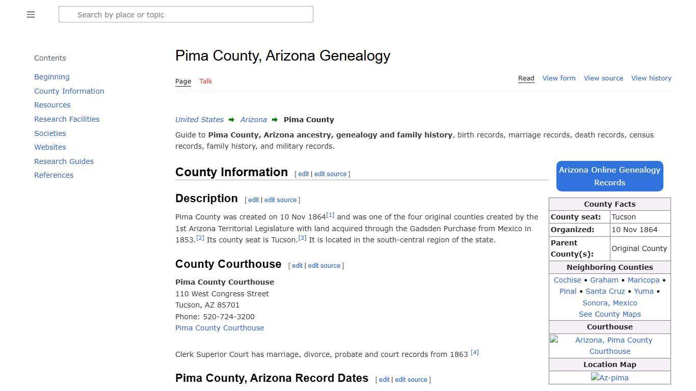 Pima County, Arizona Genealogy • FamilySearch